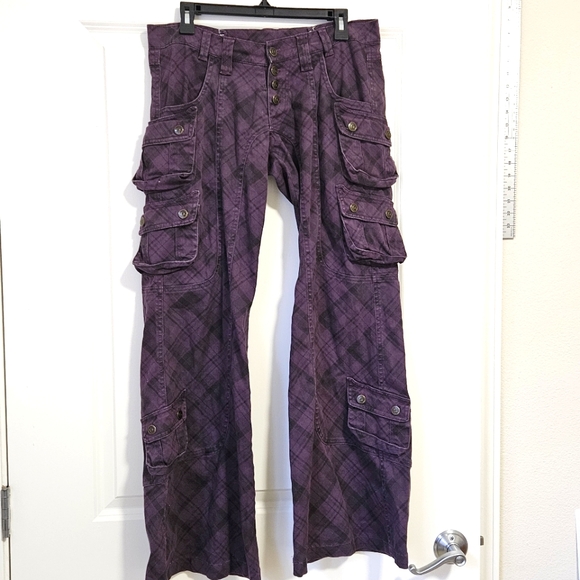 Hikari Pants - Purple Plaid Low Rise Cargo Pants Raver 90s style